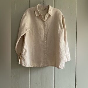Linden Hill Linen Button Up Women’s M Beige 3/4 Sleeve Lagenlook